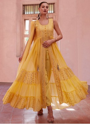 Yellow Georgette Sequins Salwar Suit