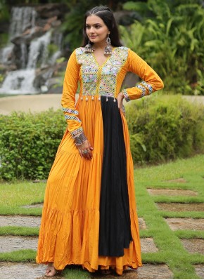 Yellow Mirror Rayon Readymade Trendy Gown