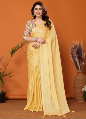 Yellow Party Polyester Trendy Saree