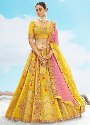 Yellow Reception Silk Designer Long Lehenga Choli