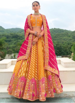 Yellow Silk Ceremonial Trendy Lehenga Choli