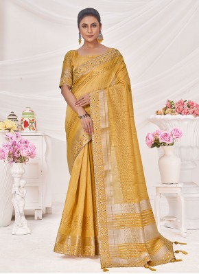 Yellow Silk Embroidered Saree