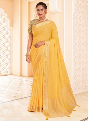 Yellow Silk Trendy Saree