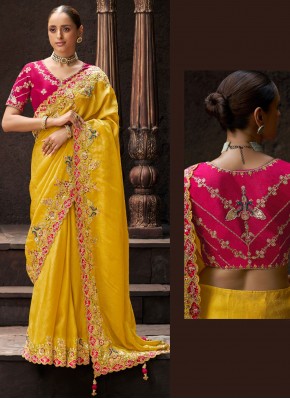 Yellow Tissue Ceremonial Trendy Saree