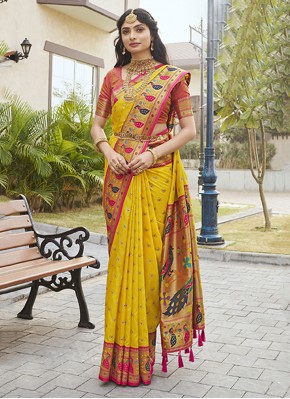 Yellow Weaving Party Trendy Saree