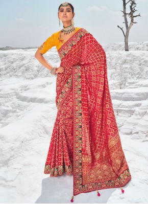 Zari Georgette Traditional Saree in Red