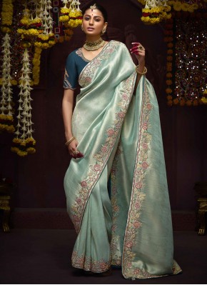 Zari Kanjivaram Silk Trendy Saree in Aqua Blue