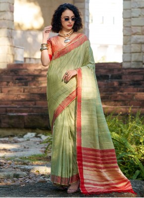 Zari Katan Silk Contemporary Saree in Sea Green