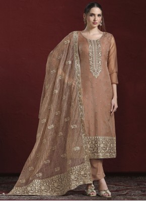 Zari Organza Trendy Salwar Kameez in Salmon