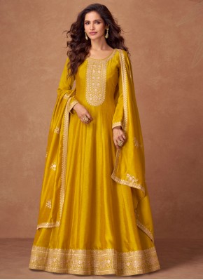 Zari Silk Trendy Gown in Yellow