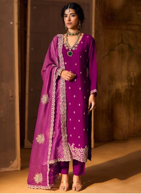 Zari Silk Trendy Salwar Kameez in Purple