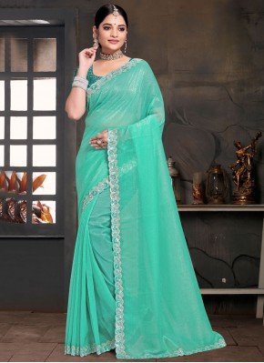 Zircon Silk Contemporary Saree in Turquoise