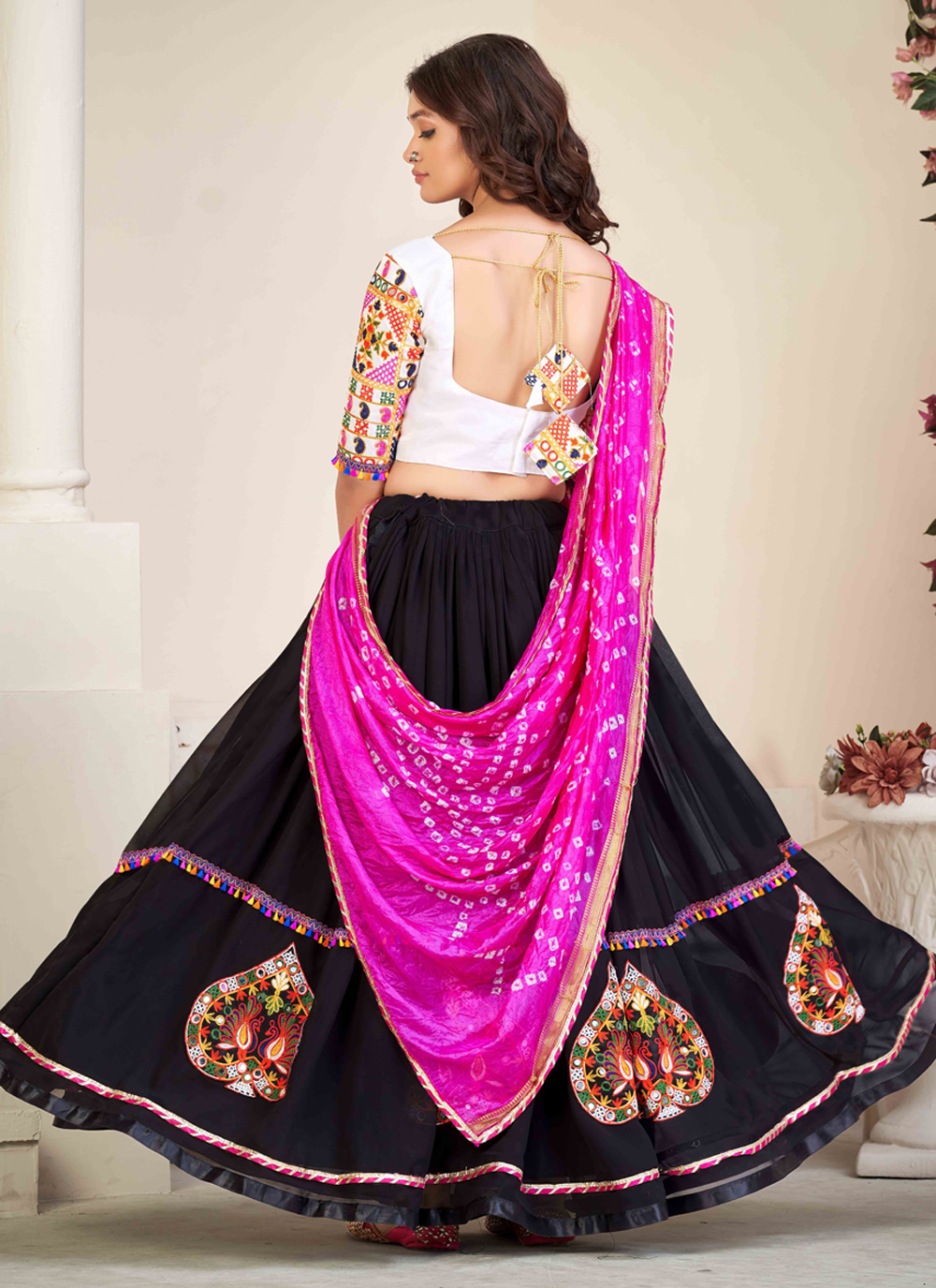 Black and Pink Embroidered Semi-stitched Lehenga & Unstitched Blouse With  Dupatta - Etsy