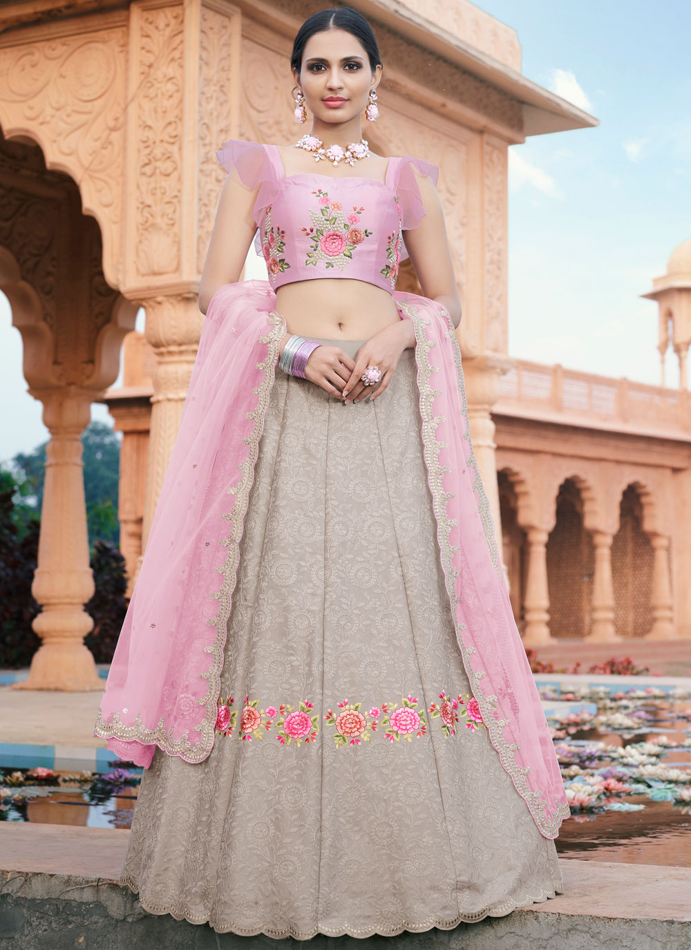 Buy Reception Lehengas - Grey Multi Embroidery Wedding Lehenga Choli